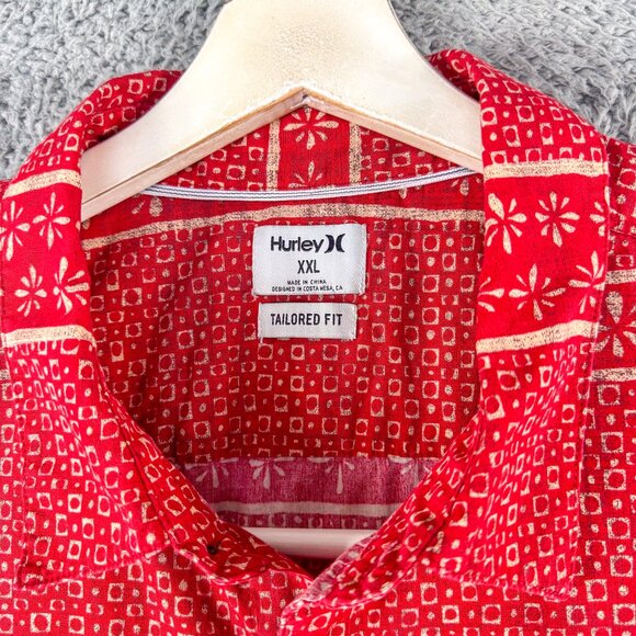 Hurley Shirt Mens XXL Red Floral Tropical Hawaiian Camp Casual Outdoor Preppy - Picture 2 of 12